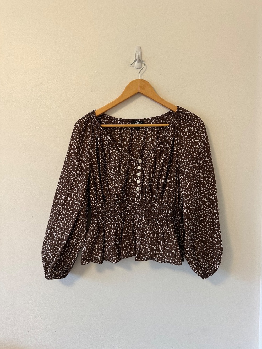 J. Crew V-neck Smocked Waist Floral Top in Mocha Floral | Size Small - Picture 2 of 7